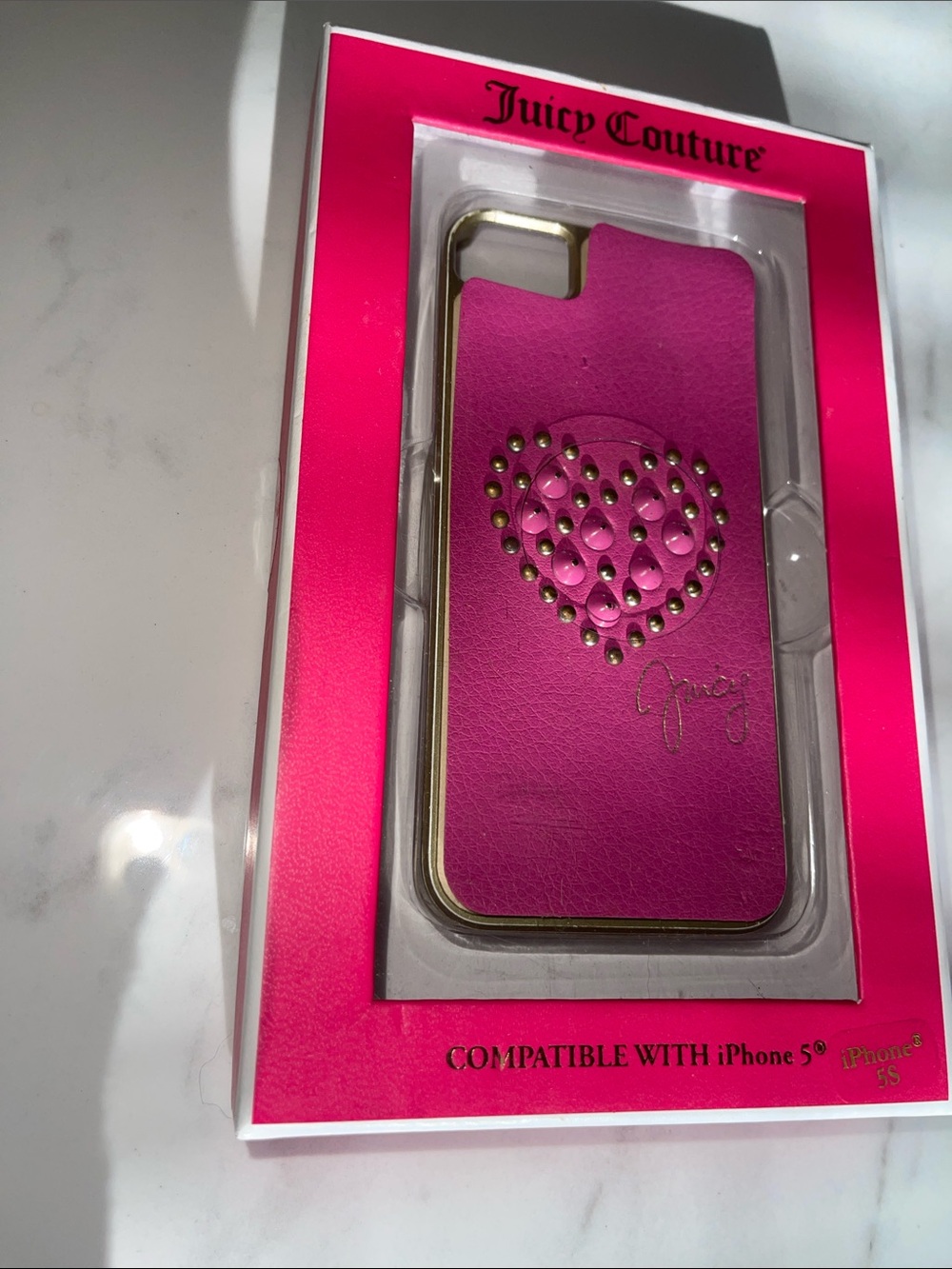 Juicy Couture Magenta Heart Studded iPhone Case with Gold Trim
